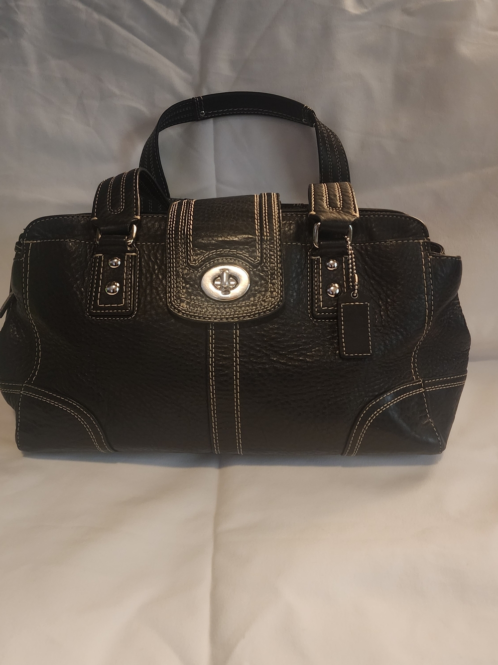 Authentic Coach Black Leather Satchel with Contrast Stitching